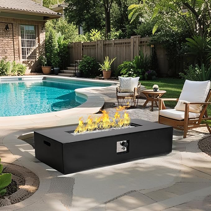 Outdoor Propane Fire Pit Table – Premium Marble-Like MgO Finish, 56-Inch Gas Fire Table for Patio, Garden & Backyard, Includes Rain Cover & Glass Beads