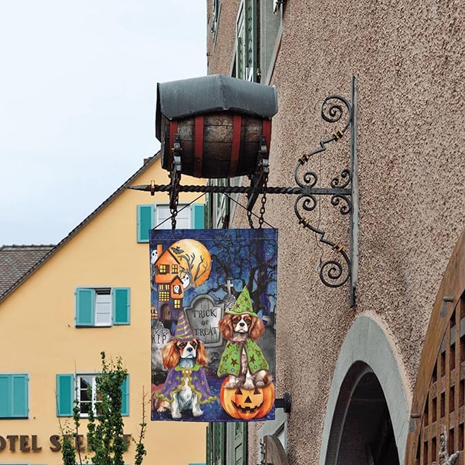 Beagle Dog Halloween Tombstone Scary Pumpkin Garden Flag Welcome Party Outdoor Outside Decorations Picks Home House Garden Yard Decor 12x18 Inch