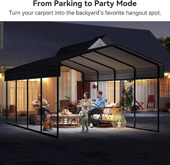 12x20 FT Heavy Duty Metal Carport Canopy with Galvanized Steel Roof, Multi-Use Shelter Outdoor Garage for Car, Boat, Party,Gray