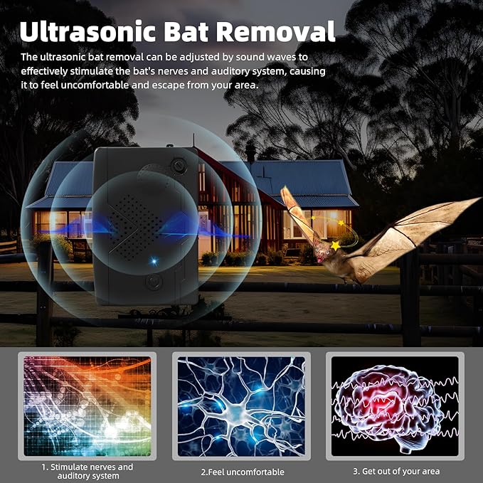 Ultrasonic Bat Devices for Attic: 4PCS Bat Removal Device for Garage, Indoor Outdoor Use - Humane and Effective Rechargeable Bat Deterrent Devices, Black