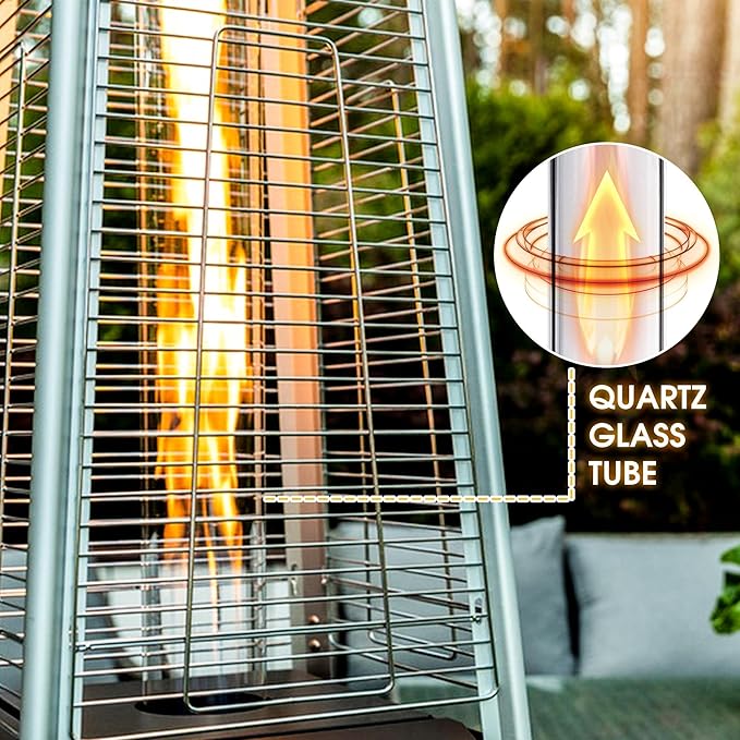Outdoor Heaters for Patio 42,000BTU, Pyramid Patio Heater Quartz Glass Tube, Outdoor Heater Safety Protection System, Propane Heater with Wheels for Commercial & Residential, Black
