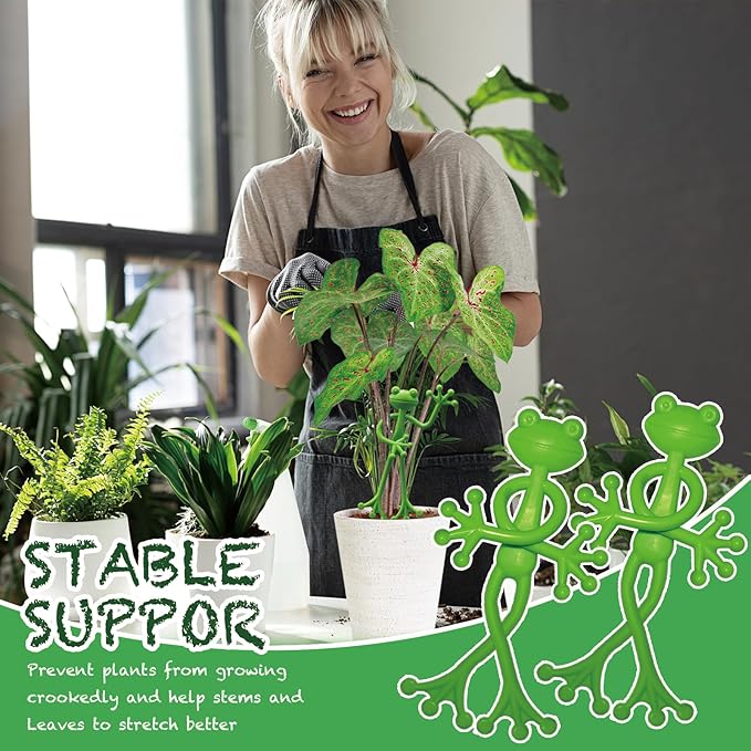 6 pcs Frog Plant Stand, Multipurpose Green Frog Plant Supports Steady Cartoon Plant Branches Tie Down, Frog Plant Stand for Potted Plants, Cute Frog Flower Pot Hugger Plant Climbing Fixture Clips Perfect for Indoor Outdoor Garden Decoration and Gifts.