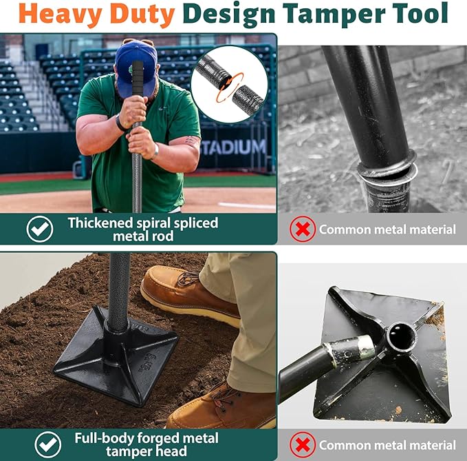 Tamper Tool Heavy Duty 8"x8" Steel Tamper with Adjustable 61 inch Handle Laborsaving Garden Tamper Landscaping Tools for Leveling Soil, Patching, Grading, Paving Stone, Compacting Asphalt