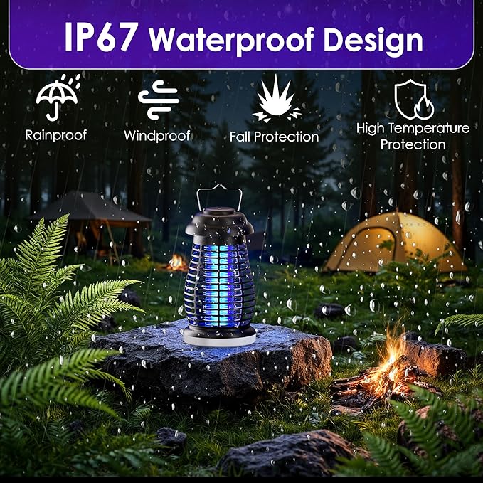 Bug Zapper Outdoor & Indoor Cordless Mosquito Zappers with Rechargeable 4800mAh Battery & Camping Light Electric Fly Trap for Patio, Kitchen, Backyard and Garden Portable Gnat Killer