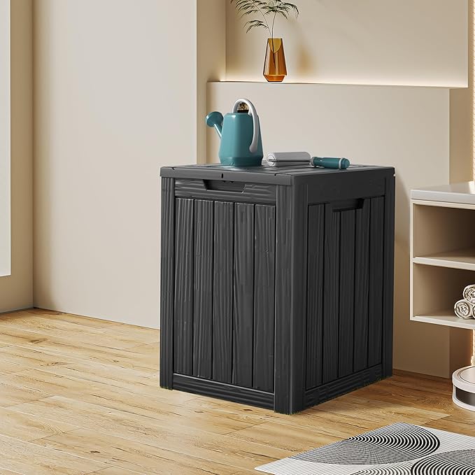 28 Gallon Double-Wall Resin Deck Box - Lockable Waterproof Outdoor Storage Box, 151lbs Capacity & Doubles as Seating for Patio Furniture - Garden Tools, Pool Accessories (Black)