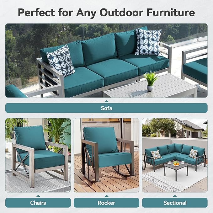 Luxury 6" Outdoor Cushions for Patio Furniture, 24x24x6 Thick Seat Cushion Set of 8, Fade Resistant Couch Chair Replacement Cushions High Density Deep Wicker Chair Cushion w/Removable Cover, Green