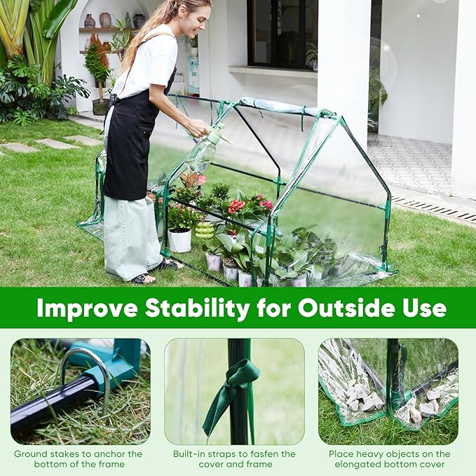 Greengro Mini Greenhouse, 71" x 36" x 36" Portable Greenhouses for Outdoors with Roll-up Zipper Door, Ground Stakes & 20 T-Shaped Plant Tags, Waterproof UV-Resistant Green House for Indoor