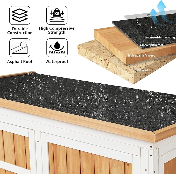 Harper & Bright Designs Outdoor Storage Cabinet Wood & Metal Garden Shed with Waterproof Roof and Sturdy Lockable Doors 59", Natural