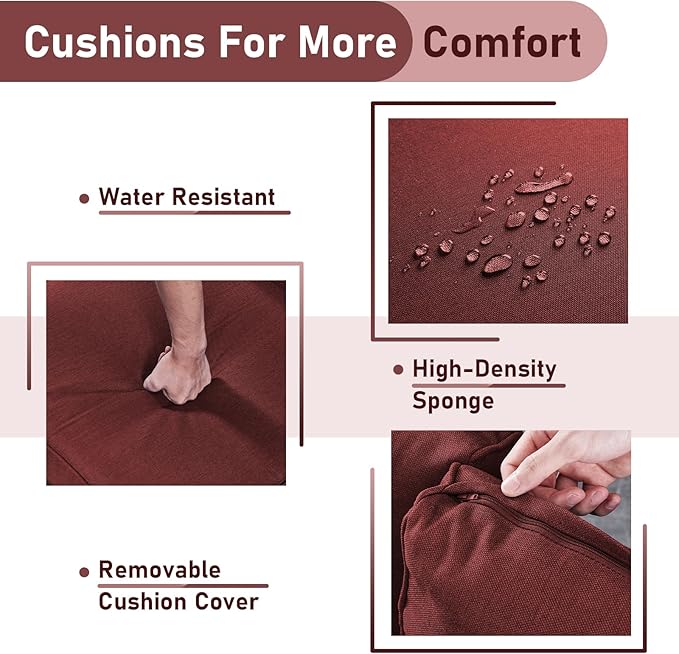 Wicker Rattan Patio Furniture Set - 7 Pieces Outdoor Couch with Swivel Chairs, Ottomans and Coffee Table for Deck, Poolside, Backyard - Grey/Red