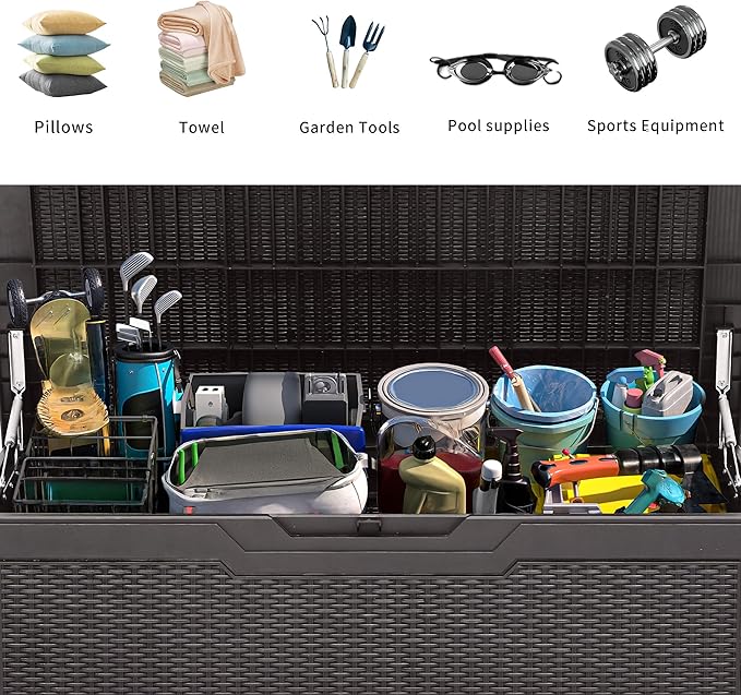 YITAHOME 100 Gallon Large Resin Deck Box Outdoor Storage Boxes for Patio Furniture, Outdoor Cushions, Garden Tools and Pool Supplies-Waterproof,Lockable (Dark Brown)