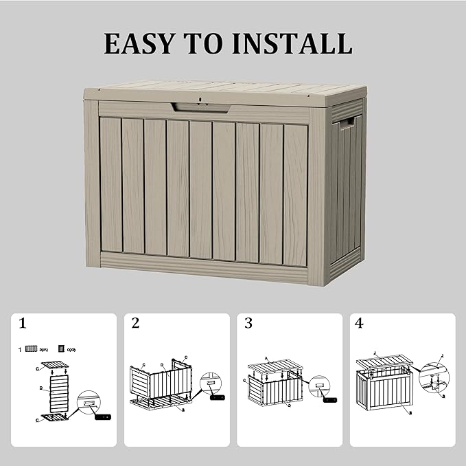 45 Gallon Waterproof Large Resin Deck Box Indoor/Outdoor Lockable Storage Container and Seating for Garden, Pool, and Patio (45 Gallon, Grey)