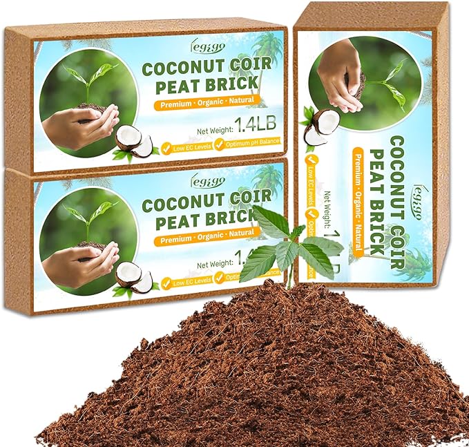 Legigo Pack of 3 Organic Coco Coir Bricks- 100% Natural Compressed Coco Peat Brick Coconut Fiber Substrate with Low EC& pH Balance, Coir Plant Soil Enhance Root Growth for Herbs, Flowers, House Plants