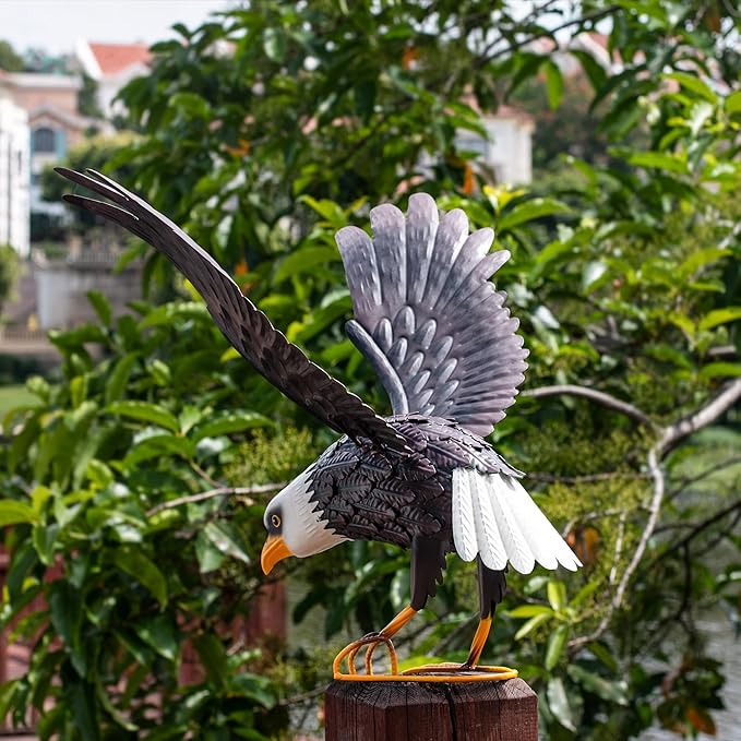 Kircust Metal Bald Eagle Large Outdoor Statues Garden Decor Sculptures Statues Outdoor Majestic America Eagle Bird Decor for Patio Yard and Lawn, 17-Inch Wide, Man Gift