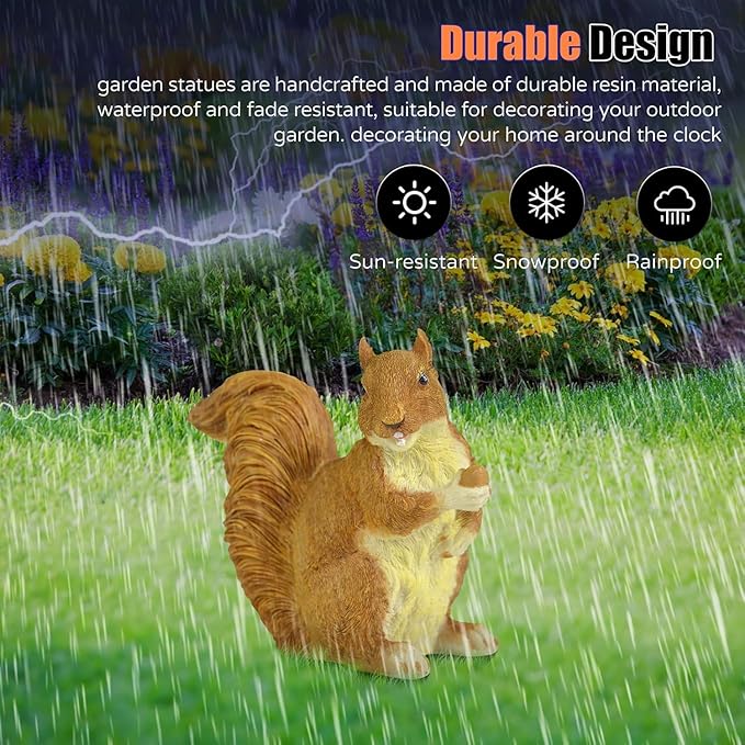 Garden Decor Polyresin Squirrel Statue with Acorn Statue - Charming Outdoor Decoration Ornament for Patio, Lawn, or Yard - Ideal for Garden Decor Enthusiasts and Nature Lovers