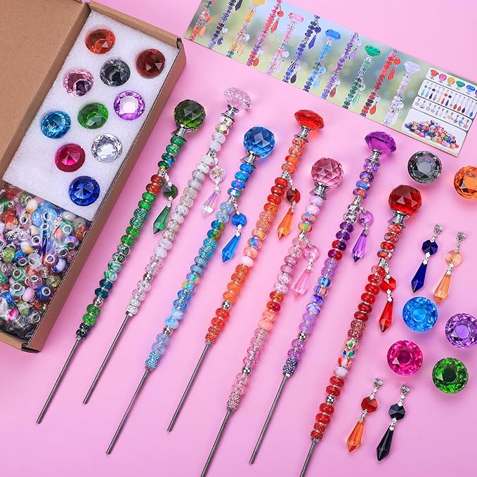 VICTLOV Crystal Suncatcher Making Kit,European Large Hole Beads, Snowflakes, Butterflies, Glass Balls for Garden Decoration, DIY Outdoor Hanging Ornaments (329Pcs Diamond+Ball+Pendant E)