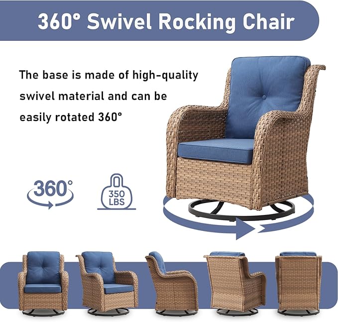 7 Piece Patio Furniture-All-Weather PE Wicker Outdoor Patio Furniture with Swivel Rocker Chairs,Outdoor Couch with Ottomans,Outdoor Furniture Set with Tables,