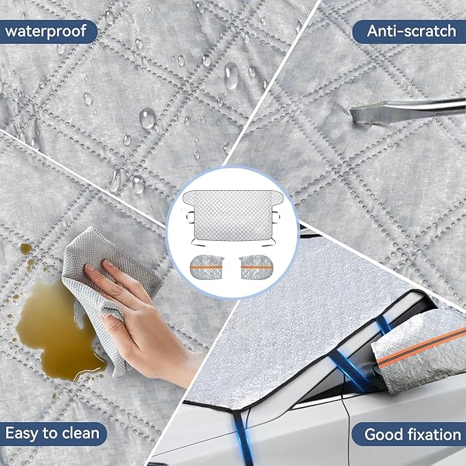 Car Windshield Cover for Ice and Snow Kit,Snow Cover with Side Mirrors Covers,Waterproof Frost Cover for Cars, SUVs, Trucks,Secure Fit Windproof Covers Winter Car Accessories (71"x43")