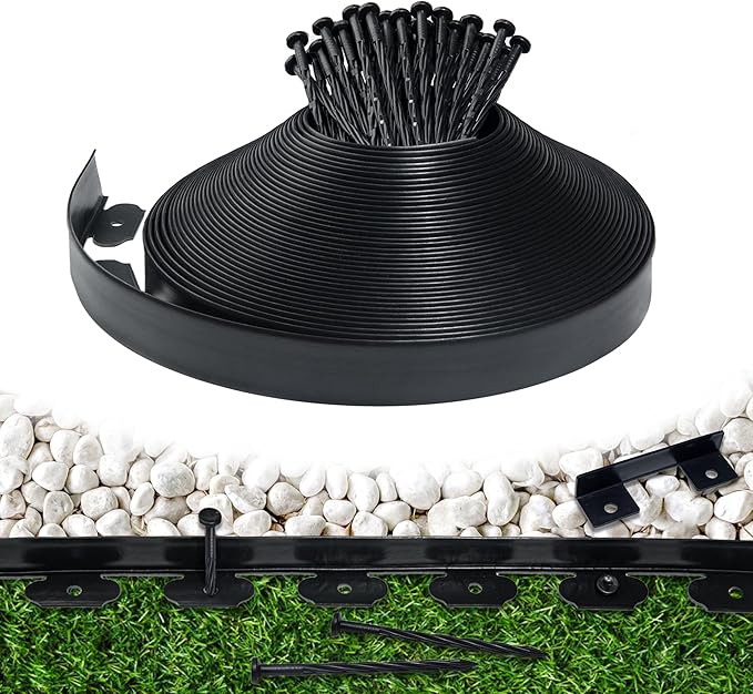 Landscape Edging Border 100 FT 2 Inch Tall with 180 Spikes, Plastic Edging for Landscaping, Garden Edging Border, Flower Bed, Paver and Lawn Edging Border, Black