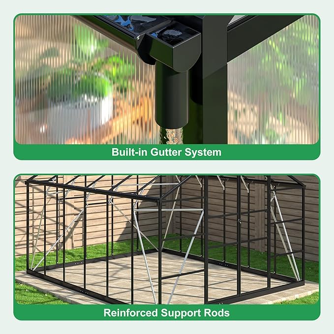 WKM 10x12 FT Greenhouse, Enhanced Aluminum Frame Greenhouses for Outdoors Withstands Strong Wind or Snow, Green House with Swing Door, Green Houses for Outside Garden Backyard, Black