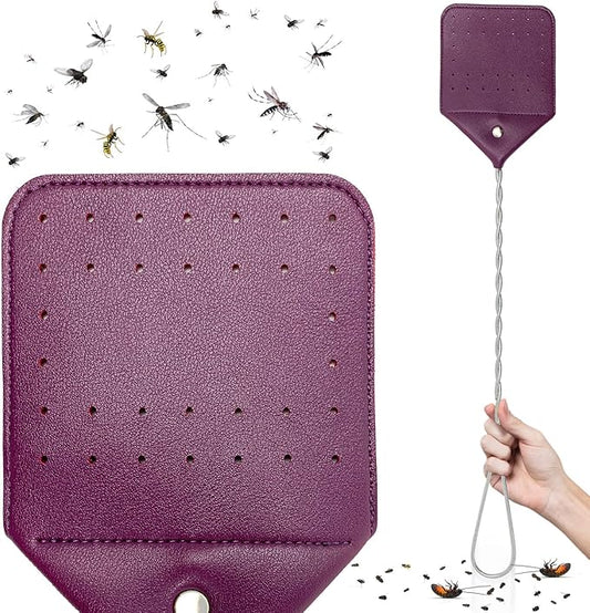 Fly Swatter Heavy Duty Vegan Leather, 21" Thicker Extra Long Sturdy Metal Woven Wire Handle, Manual Large Flies Killer Swatters Insect Smasher Bug Bee Wasp for Indoor and Outdoor (1 Pack, Purple)