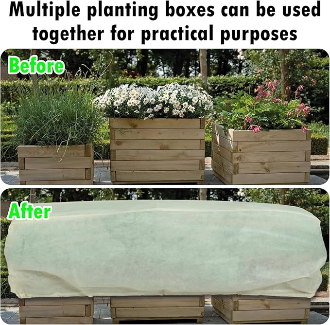 Large Rectangular Plant Cover Frost Protection,Winter Frost Blanket,Cold Weather Outdoor Plant Blanket. with Drawstring and Latch at Both Ends (200 x 40 x 45 cm, 2 Pieces)