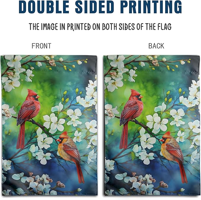 Spring Summer Cardinal Birds Garden Flags for Outside Birds Outdoor Flags Decorative 12x18 Double Sided Floral Welcome Yard Flag Small Red Bird Flag Dogwood Flower Decor