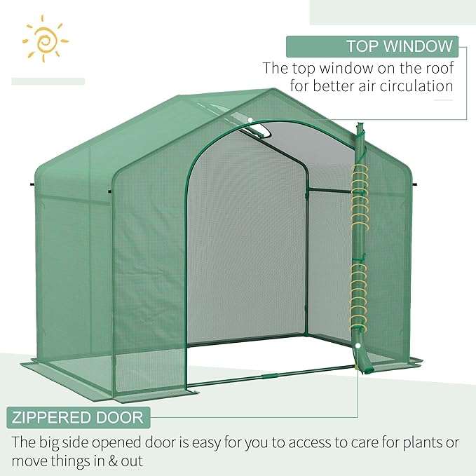 Outsunny 6' x 3' x 5' Portable Walk-in Greenhouse, PE Cover, Steel Frame Garden Hot House, Zipper Door, Top Vent for Flowers, Vegetables, Saplings, Tropical Plants, Green
