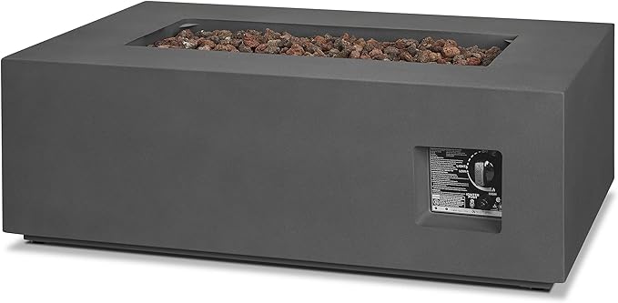 Real Flame Aegean 42in Rectangle Propane or Natural Gas Fire Pit Table, 50,000 BTU, Powder-Coated Steel, Push-Button Ignition, CSA Certified, Lava Rock, Storage Cover, Stainless Steel Burner with Lid