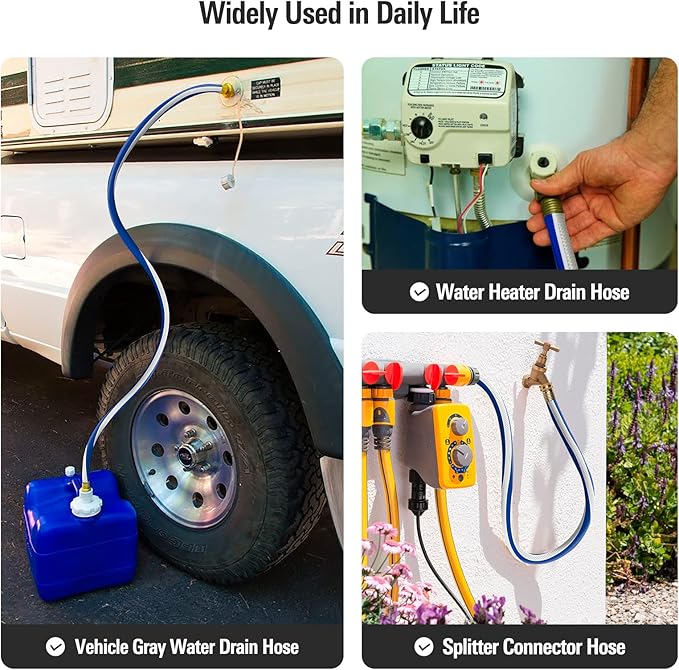 Solution4Patio Short Leader Garden Hose 3/4 in. x 3 ft. -Kink Free, No Leaking, Both Female Brass/Aluminum Fittings -Heavy Duty Durable Flexible Lightweight Water Pipe for Household & Commercial -Blue