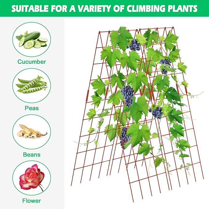 DoCred Cucumber Trellis, 59" High 2 Pack Foldable A Frame Trellis for Raised Bed Climbing Plants, Vegetables, Includes Plant Support Clips, Twist Ties, Plastic Ties- Made from PVC-Coated Steel