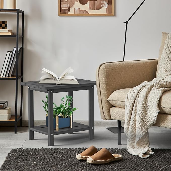 nevilywood Adirondack Square Side Table - 18.4" Large Panel HDPE Outdoor End Table - Weatherproof, Rustproof & Low Maintenance for Patio, Lawn, Pool, Indoor Use (Grey)