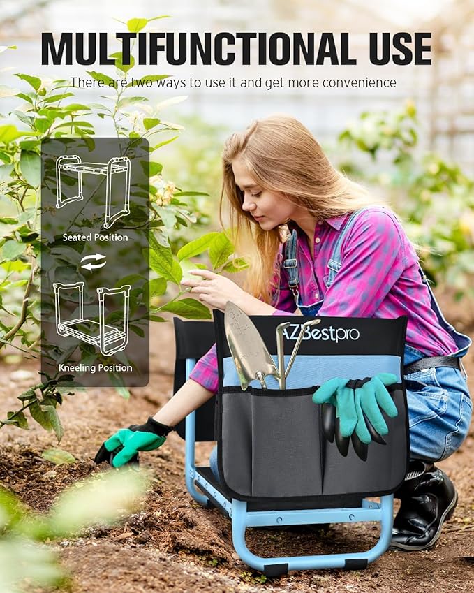Garden Kneeler and Seat, Upgraded Foldable Heavy Duty Gardening Stool - Widened to 10" Stable Wear-Resistant Prevent Knee and Back Pain, Bench High-End 2 Large Tool Bags Gift for Men Women