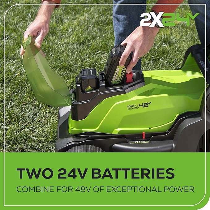 Greenworks 48V (2 x 24V) 17" Brushless Cordless Push Lawn Mower, Includes (2) 4.0Ah Batteries and Dual Port Rapid Charger((125+ Compatible Tools, 45Min Runtime)