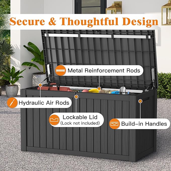 150 Gallon Outdoor Storage Box Waterproof Deck Box for Garden Tools, Lockable Storage Box for Patio Cushion Outside Package Delivery Box