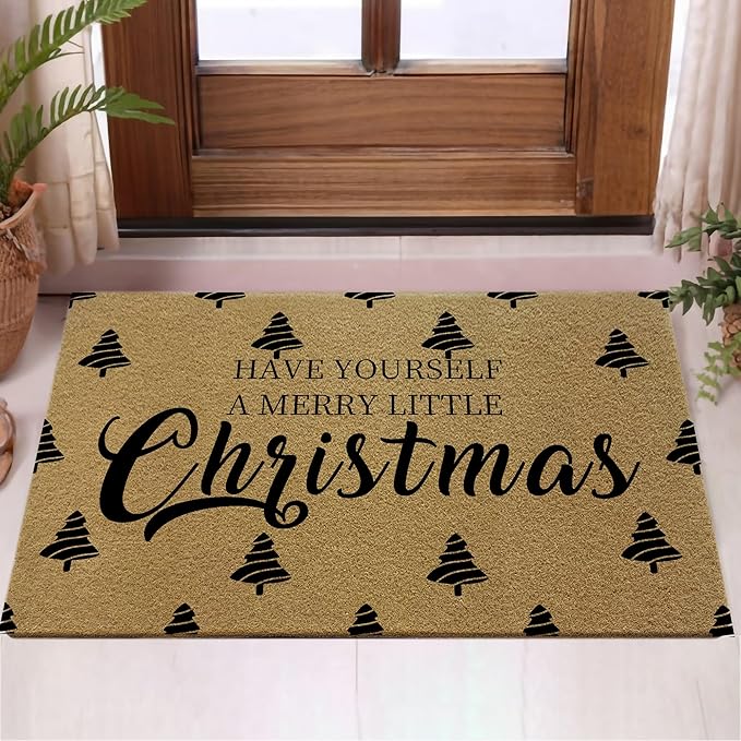 Christmas Faux Coir Door Mats Outdoor, Christmas Tree Door Mat for Home Outside Entryway, Winter Xmas Holiday Welcome Doormat for Indoor Outdoor Porch Entrance, 17x30 Inch
