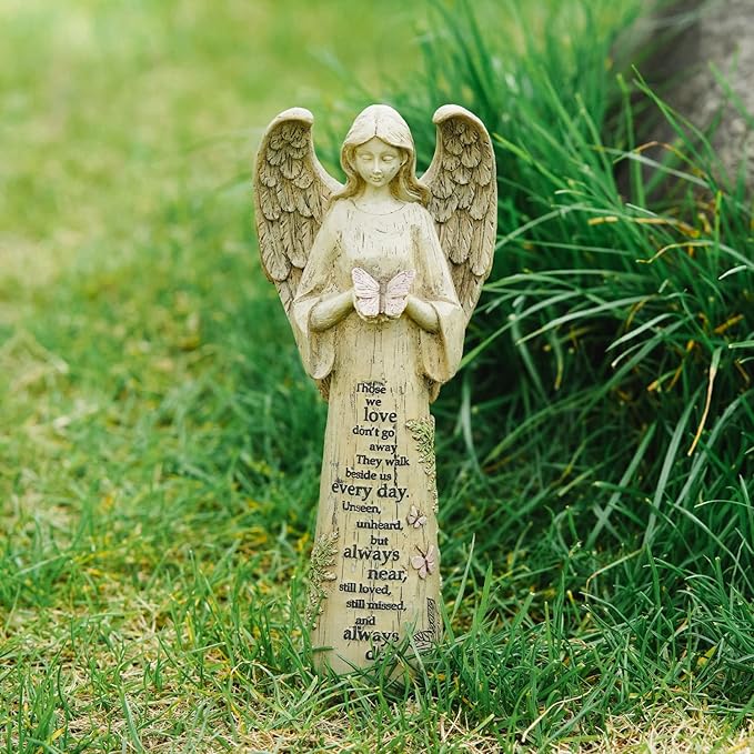 DUSVALLY 10" H Resin Angel Statue, Garden Figurine Outdoor Decoration Waterproof Sculpture for Yard Lawn Porch, Healing Gift