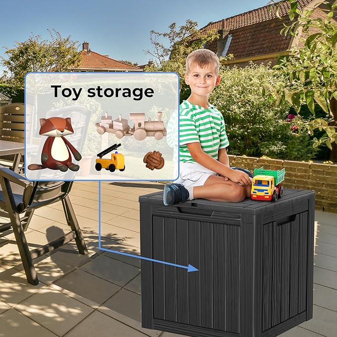 30GAL Black Outdoor Deck Box with Lock Hole - Waterproof, UV - Protected (SGS 1000plus), Ideal for Storing Patio Cushions and Garden Tools, Easy Assembly