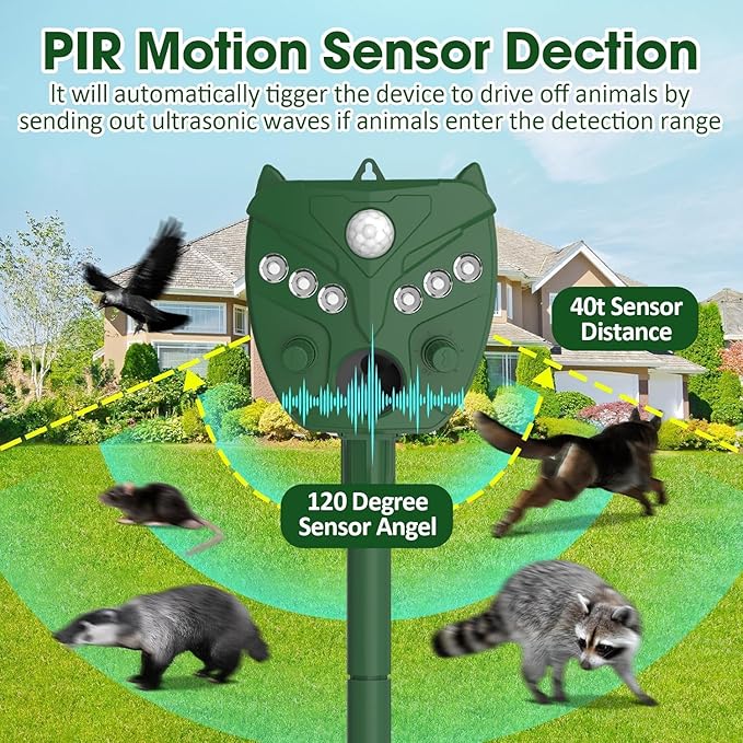 Solar Animal Repellent, Cat Repellent Outdoor, Squirrel Repellent, Deer Repellent, Motion Sensor & Flashing Light, Repel Dogs, Deer, Fox, Raccoon, Skunk, Rabbit, Squirrels, Coyote Deterrent for Yard