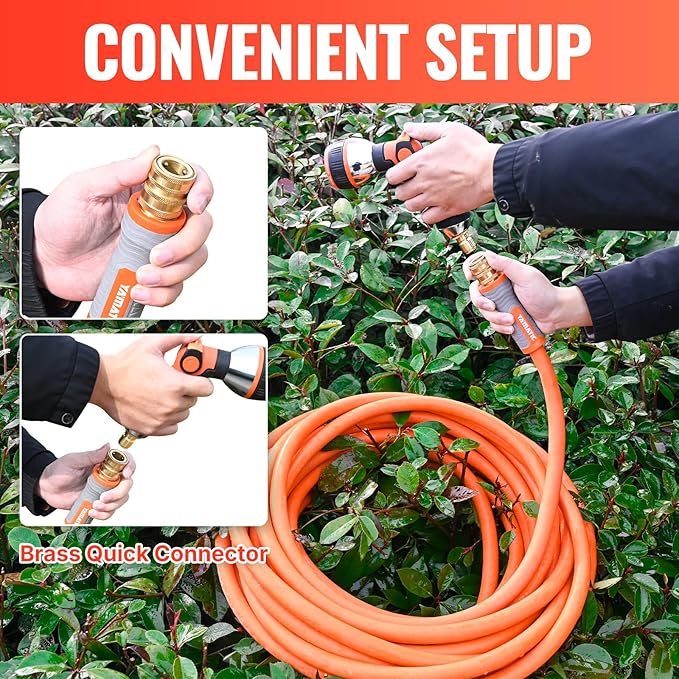 YAMATIC Garden Hose 5/8 in x 100 ft, Ergonomic Swivel Fittings, Burst 600 PSI, Heavy Duty, Flexible and Lightweight Water Hose with 2 Set Quick Connect