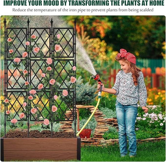 Garden Trellis for Climbing Plants Outdoor 5.25 FT, Plastic Coated Iron Pipe Metal Support Wall Tall Plant Trellis Fence with 20 Ties for Ivy Vines Rose