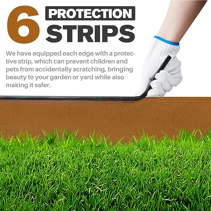 KOL Garden Lawn Edging Pre-Rusted Weather Resistant Steel - 40" L x 8" H (20FT Total Length) - 6-Pack Metal Landscape Edging - 14-Gauge Heavy Duty Hammer in Border w/7 Clips & 6 Protection Strips