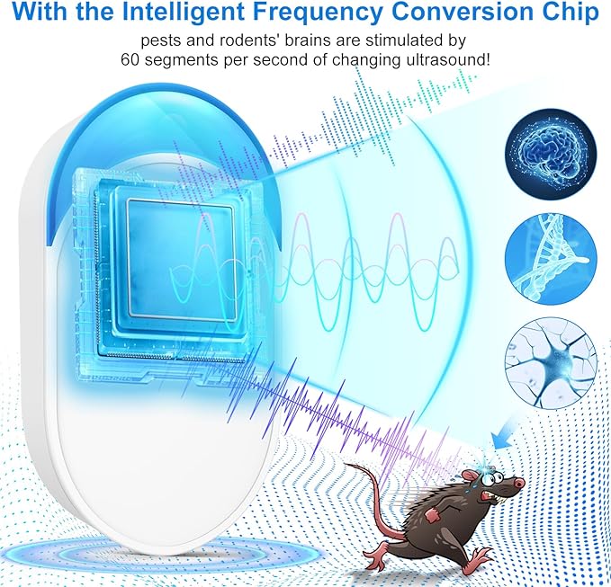 Upgraded Ultrasonic Repeller 6 Pack, Indoor Ultrasonic Repellent for Roach, Rodent, Mouse, Bugs, Ant, Mosquito, Mice, Spider, Electronic Plug in Pest Control