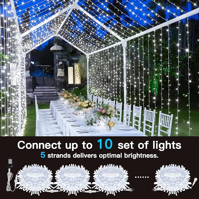 suddus 33ft 100 LED White String Lights with Timer, 12 Modes Twinkle String Lights Plug in, Connectable Indoor/Outdoor White Christmas Lights for Bedroom, Tree, Wedding, Party Decorations