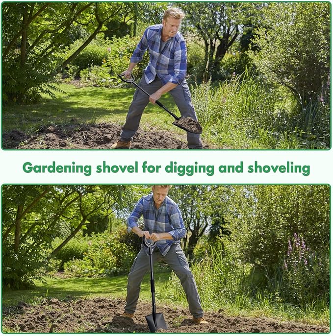 31-Inch Metal Garden Digging Shovel, Black, Ergonomic D-Grip Handle, Ideal for Gardening, Camping, Beach, Snow Removal