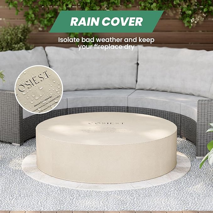 COSIEST 42 inch Outdoor Propane Fire Pit Coffee Table w Concrete Round Base Patio Heater, 50,000 BTU Stainless Steel Burner, Free Lava Rocks, Rain Cover(Gray)