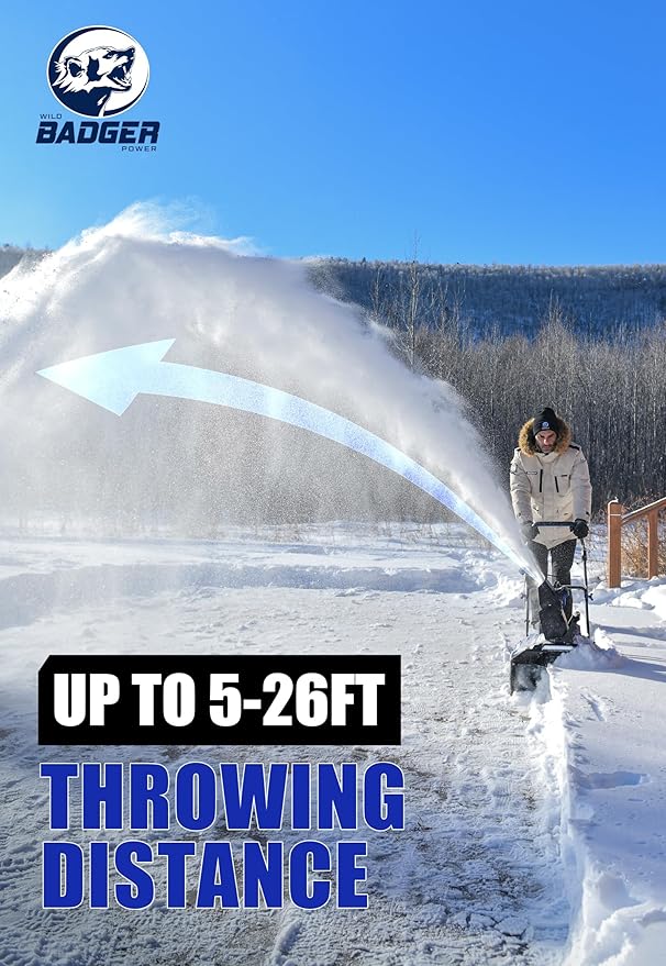 WILD BADGER POWER Cordless Snow Blower 40V 20" Electric, Brushless Battery Powered with LED Single Stage for Wet Snow and Heavy Snow, Blue