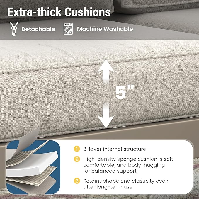 Wisteria Lane 7-Piece Outdoor Patio Furniture Set, Outdoor Sectional Furniture with Upgraded Cushions, Outdoor Conversation Seating Set for Balcony, Garden, Deck, Backyard, Khaki