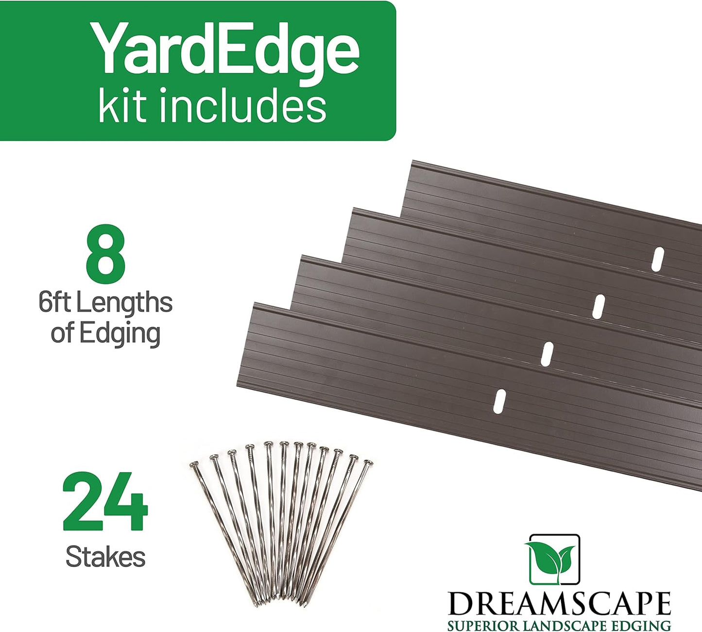 Dreamscape YardEdge Aluminum Landscape Edging - 8 Strips, 6ft Each (48ft Total), Bronze Duraflex Paint - Professional Quality Landscaping Border, Metal Divider for Lawn, Garden, Flowerbed