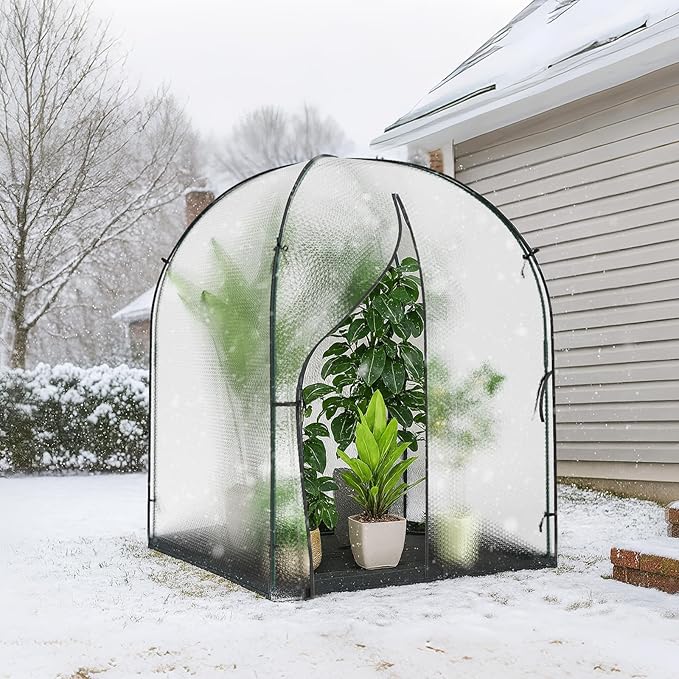 Portable Greenhouse for Outdoors, Green House Tent with Durable Bubble Film Cover and Zippered Door,Walk-in Mini Green House with Removable Mat for Indoor Outside Protecting Plant,59x59x75 Inch