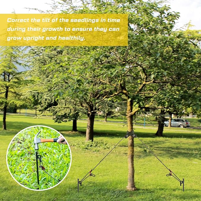 Sintuff 36 Pcs Heavy Duty Tree Stake Kits Stake and Support for Young Leaning Tree Anchor Straightening Kit, 15.8'' Support Straps, 11.8'' Steel Stakes, 13.12ft Rope(Army Green)